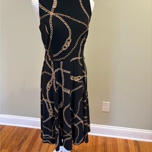 Ralph Lauren Black and Gold Chain Print Midi Dress